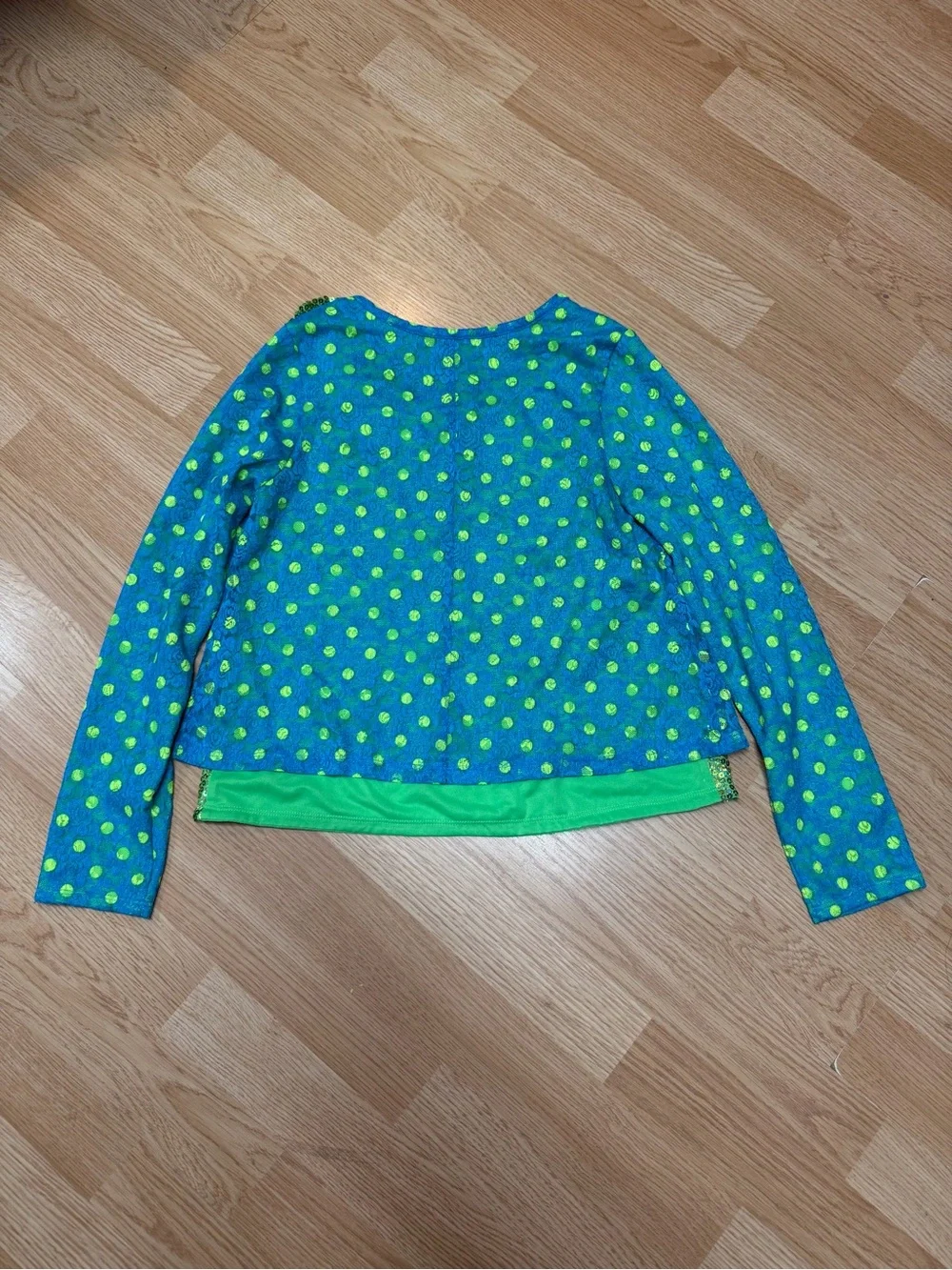 Justice Girls Size 12 Blue Green Polka Dot Sequin Layered Long Sleeve Top